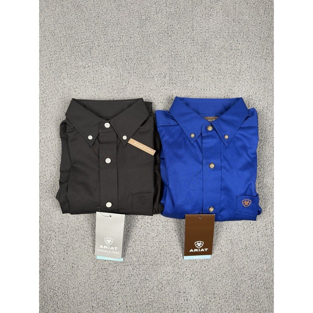 Lot of 2 Ariat Shirt Mens S Blue Black Button Up Long Sleeve Western NEW